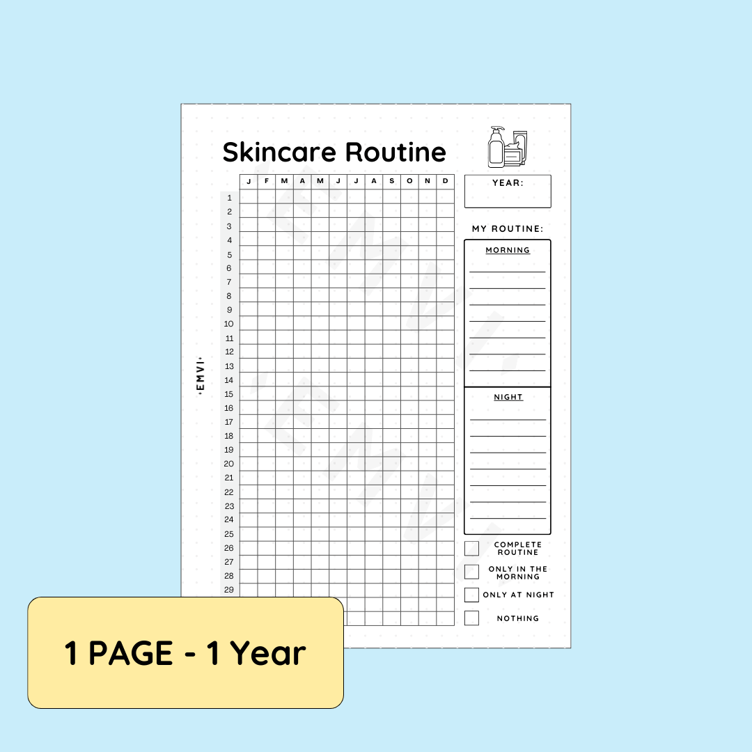 Skincare Routine Yearly Tracker - Journal Page