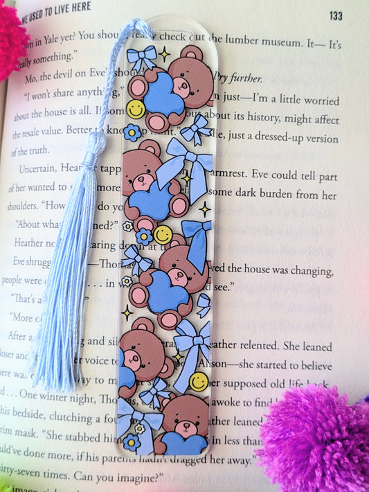 Blue Hearted Teddy Acrylic Bookmark